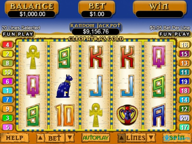 Trò chơi Cleopatra's Gold slot có thiết kế 5 cuộn, 3 hàng cơ bản