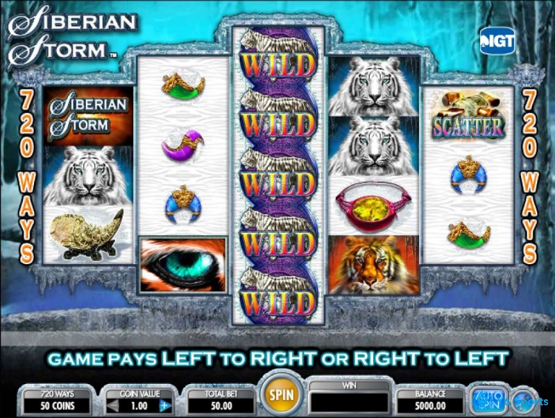 Giao diện trò chơi Siberian Storm slot với thiết kế các cuộn độc lạ