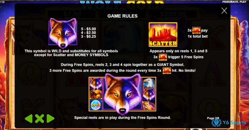 Biểu tượng Sói đóng vai trò như trò chơi Wild và thay thế cho tất cả các biểu tượng trong Wolf Gold slot