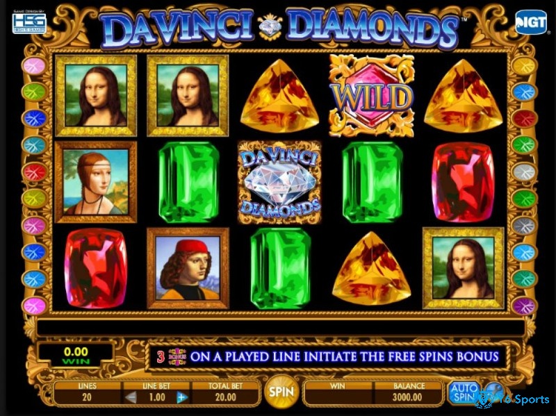 Trò chơi Da Vinci Diamonds slot có thiết kế đậm chất Las Vegas với 5 hàng 3 cuộn
