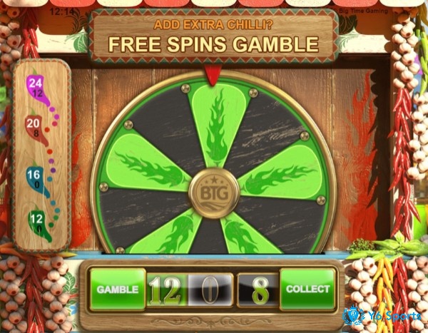 Tính năng gamble trong Extra Chilli với thưởng vòng quay miễn phí lên tới 24